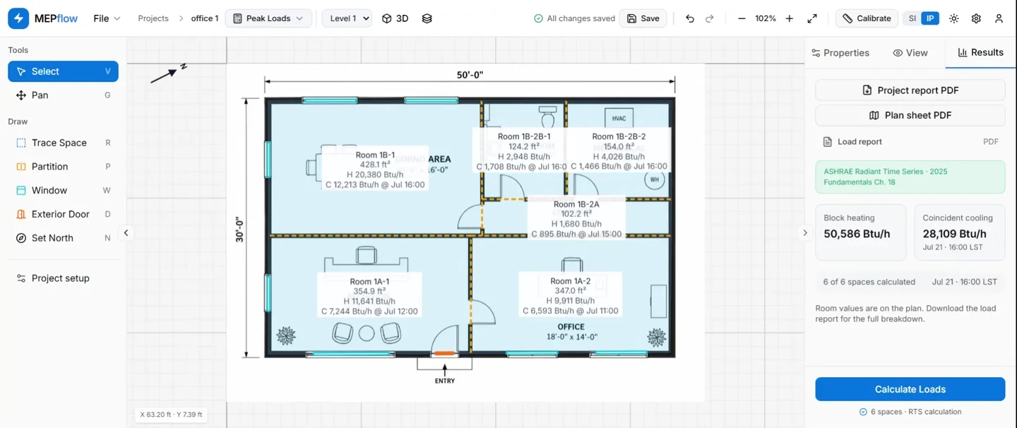 Heating and cooling load walkthrough preview